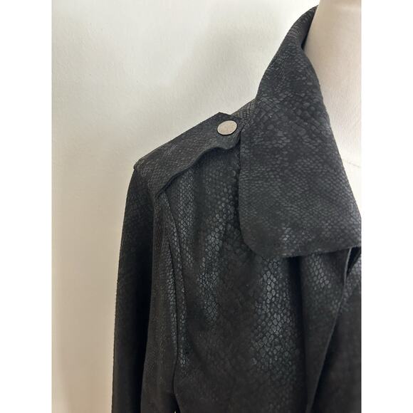 SKIES ARE BLUE Black Faux Suede Snakeskin Print Open Front Jacket XL Moto Zipper - Picture 3 of 16